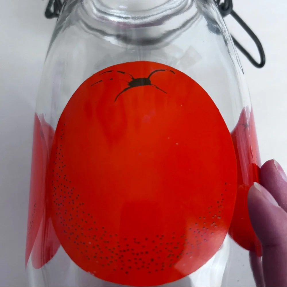 Vintage 60's The Cannery Hinged Glass Jar Container with Orange Design 1.5L